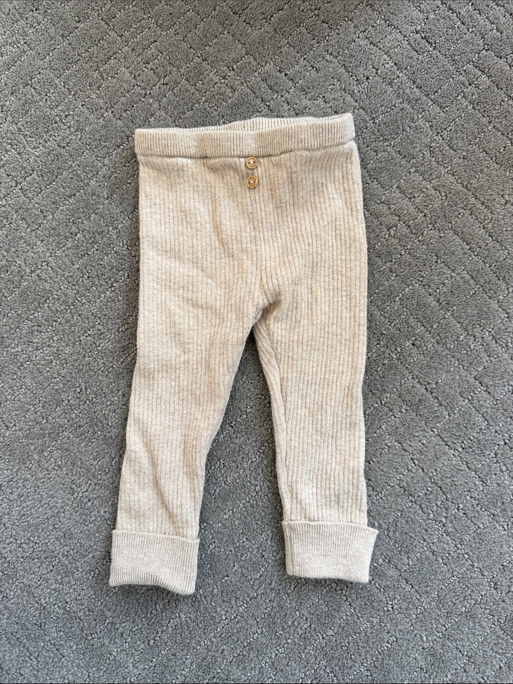 Zara Beige Ribbed Kids Leggings with Button Detail